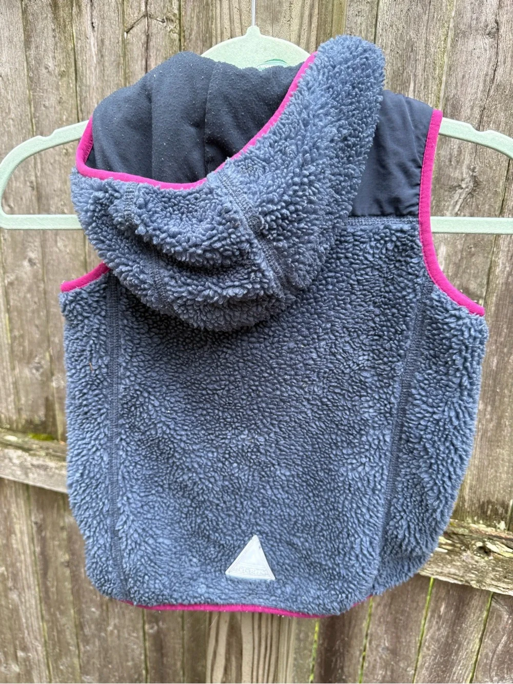 L.L. Bean Kids Gray Sherpa Vest with Teal Pocket and Pink Trim